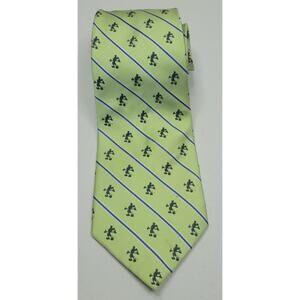 VTG Classic Mickey Mouse Disney Park Green Blue Striped 100% Silk Necktie Tie 4"